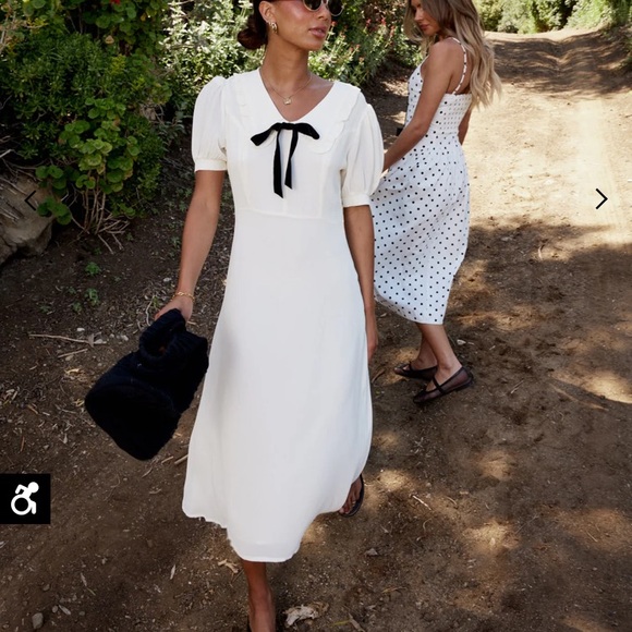 NWT Commense White Peter Pan Collar Midi Dress with‎ Black Bow - Picture 14 of 16